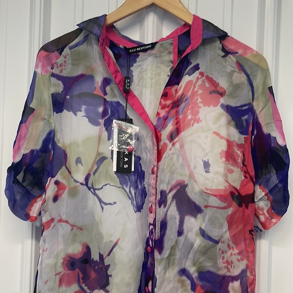 Kas New York Floral Button down blouse New sheer purple pink - Picture 2 of 8